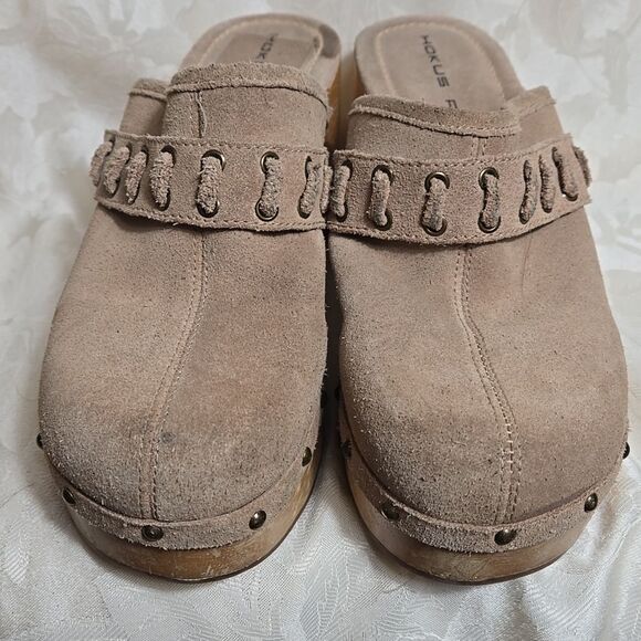 Hokus Pokus Tan Beige Platform Wooden  Clogs - Picture 8 of 10